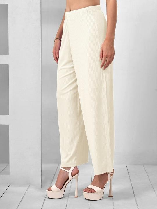 Lyra Womens Ribbed Palazzo Pants | Soft Stretch Fabric with Drawstring & Side Pockets