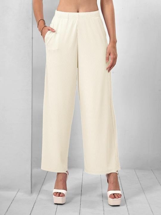 Lyra Womens Ribbed Palazzo Pants | Soft Stretch Fabric with Drawstring & Side Pockets