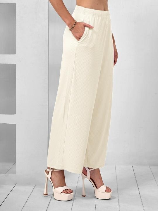 Lyra Womens Ribbed Palazzo Pants | Soft Stretch Fabric with Drawstring & Side Pockets