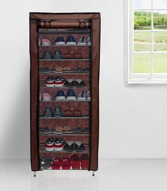 BHIMADA Foldable Modern 9 Tier Metal Shoe Cabinet, Rack for Clothe & Shoe(Brown)