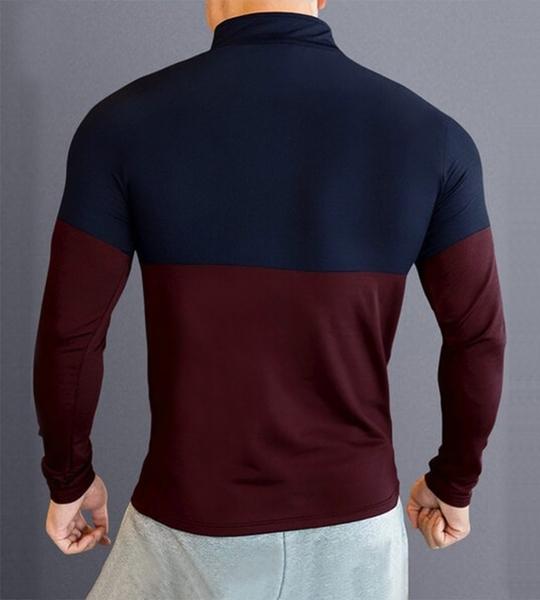 Ausk Men Solid Turtle Neck Polyester Blue & Maroon T-Shirt