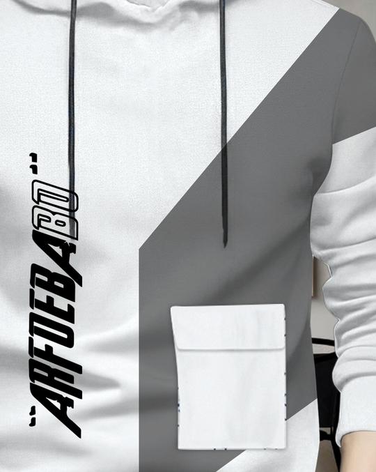 Ausk Printed Full Sleeve Hooded Tshirt For Men (Color- White & Grey) Non Returnable