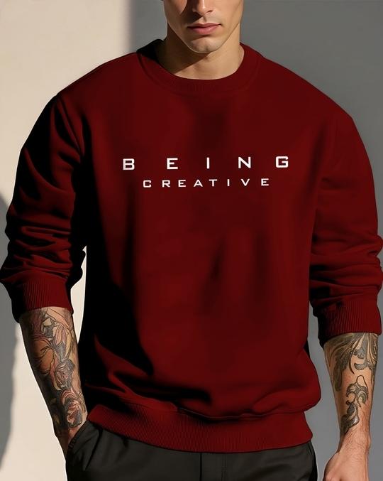 Ausk Men Full Sleeve Round Neck Printed Sweatshirt( Maroon ) Non Returnable