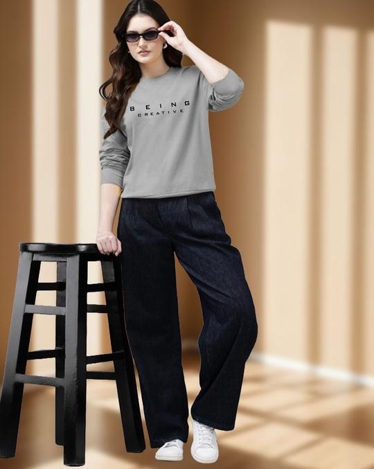 Ausk Women Full Sleeve Round Neck Printed Sweatshirt( Grey ) Non Returnable