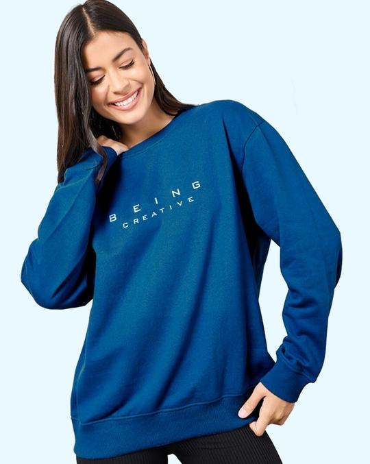 Ausk Women Full Sleeve Round Neck Printed Sweatshirt( Teal Blue ) Non Returnable
