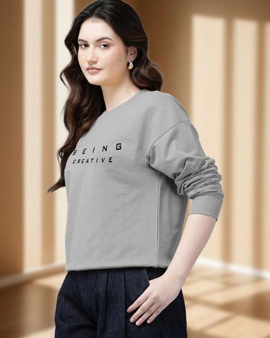 Ausk Women Full Sleeve Round Neck Printed Sweatshirt( Grey ) Non Returnable