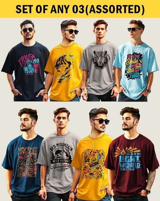 Ausk Men's Round Neck Half Sleeve Oversized Printed T-Shirt( Non Returnable) (Any 3)