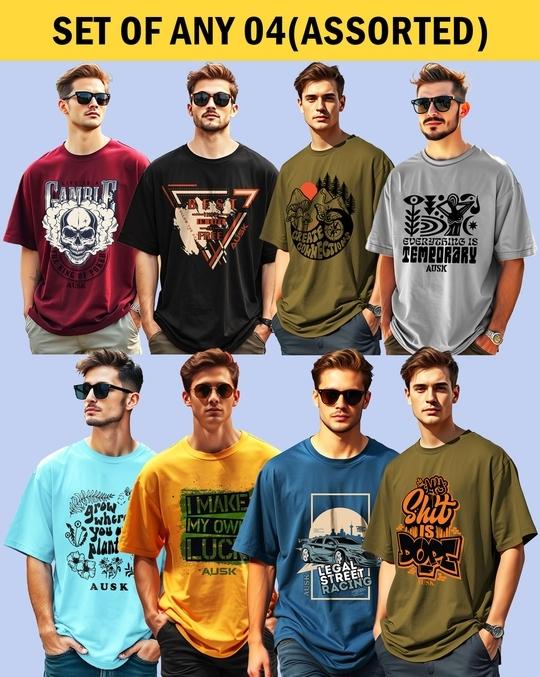 Ausk Men's Round Neck Half Sleeve Oversized Printed T-Shirt( Non Returnable) (Any 4)