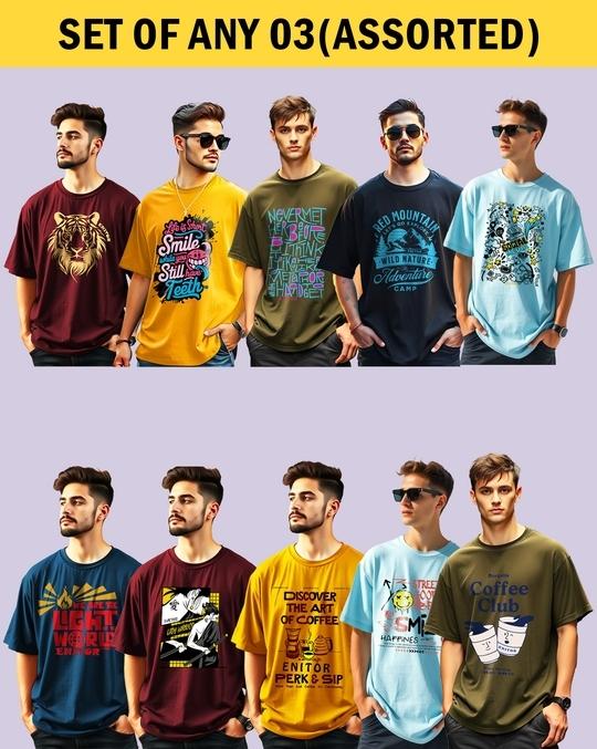 Ausk Men's Round Neck Half Sleeve Oversized Printed T-Shirt( Non Returnable) (Any 3)