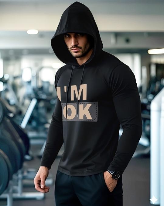 Ausk Men's Printed Full Sleeve Hooded Tshirt(Black) Non Returnable