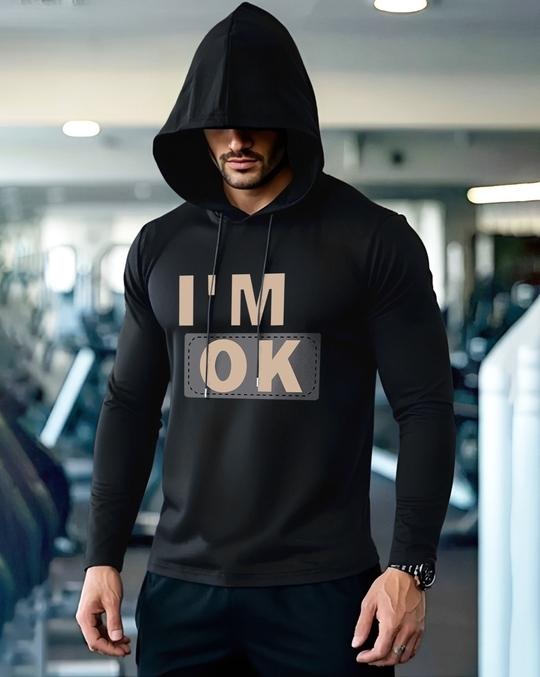 Ausk Men's Printed Full Sleeve Hooded Tshirt(Black) Non Returnable