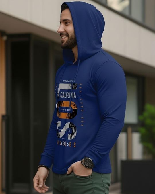 Ausk Men's Printed Full Sleeve Hooded Tshirt(Cotton Blend Fabric)(Blue) Non Returnable