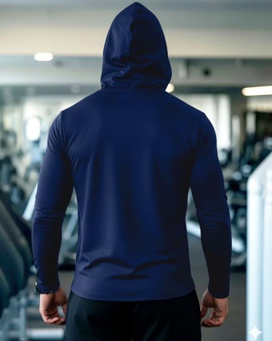 Ausk Men's Printed Full Sleeve Hooded Tshirt(Cotton Blend Fabric)(Blue) Non Returnable