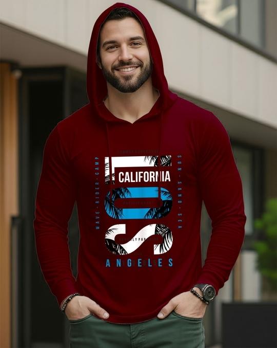 Ausk Men's Printed Full Sleeve Hooded Tshirt(Cotton Blend Fabric)(Maroon)