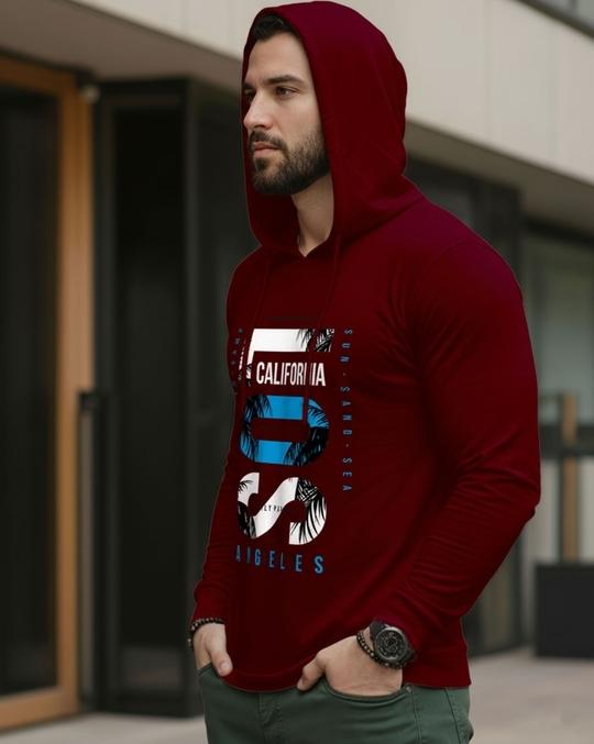 Ausk Men's Printed Full Sleeve Hooded Tshirt(Cotton Blend Fabric)(Maroon)