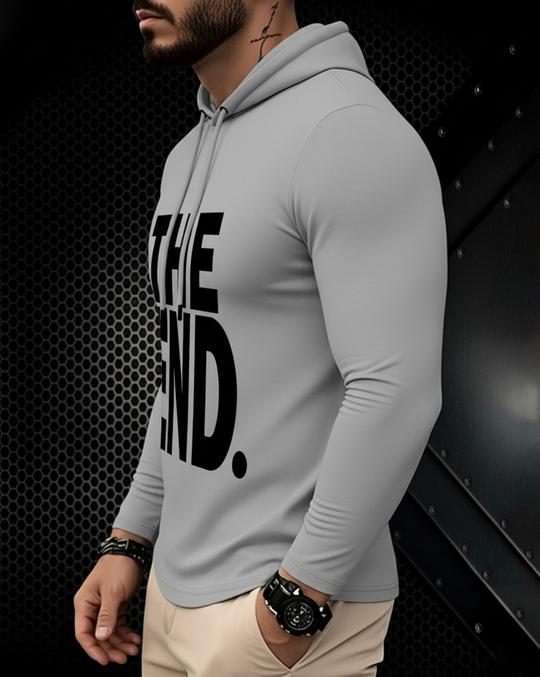 Ausk Men's Printed Full Sleeve Hooded Tshirt/Graphic printed tshirt for men(Cotton Blend)(Grey) Non Returnable