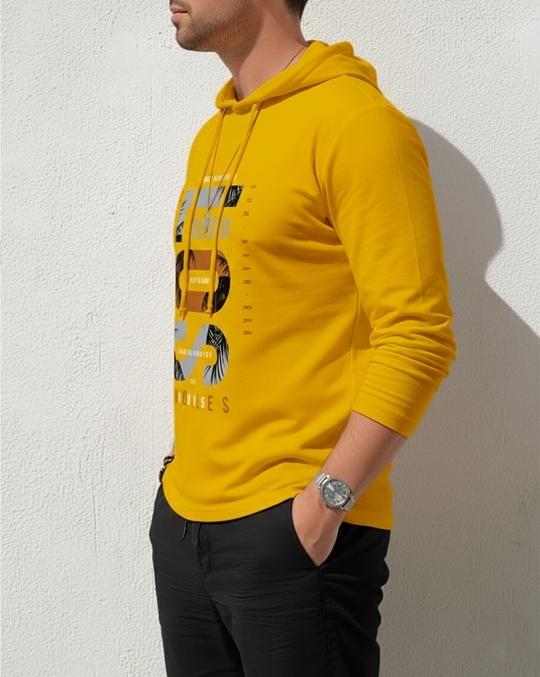 Ausk Men's Printed Full Sleeve Hooded Tshirt/Graphic printed tshirt for men(Cotton Blend)(Mustard) Non Returnable