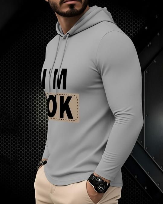 Ausk Men's Printed Full Sleeve Hooded Tshirt/Graphic printed tshirt for men(Cotton Blend)(Grey) Non Returnable