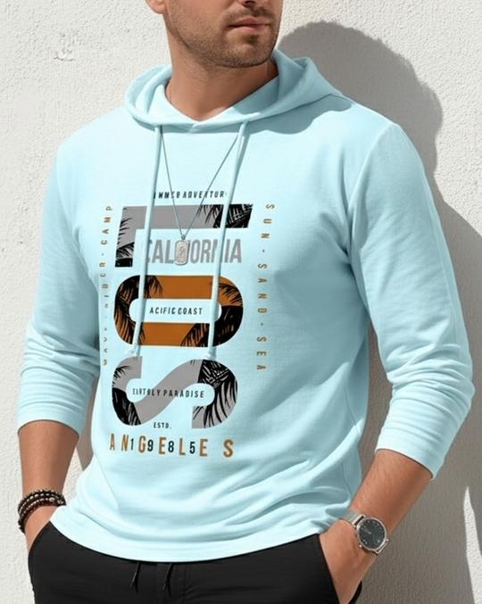 Ausk Men's Printed Full Sleeve Hooded Tshirt/Graphic printed tshirt for men(Cotton Blend)(Sky Blue) Non Returnable