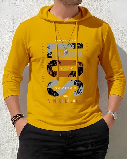 Ausk Men's Printed Full Sleeve Hooded Tshirt/Graphic printed tshirt for men(Cotton Blend)(Mustard) Non Returnable