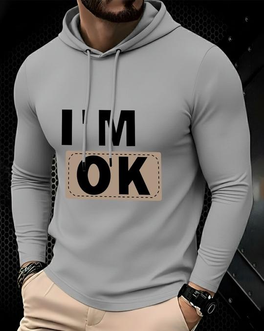 Ausk Men's Printed Full Sleeve Hooded Tshirt/Graphic printed tshirt for men(Cotton Blend)(Grey) Non Returnable