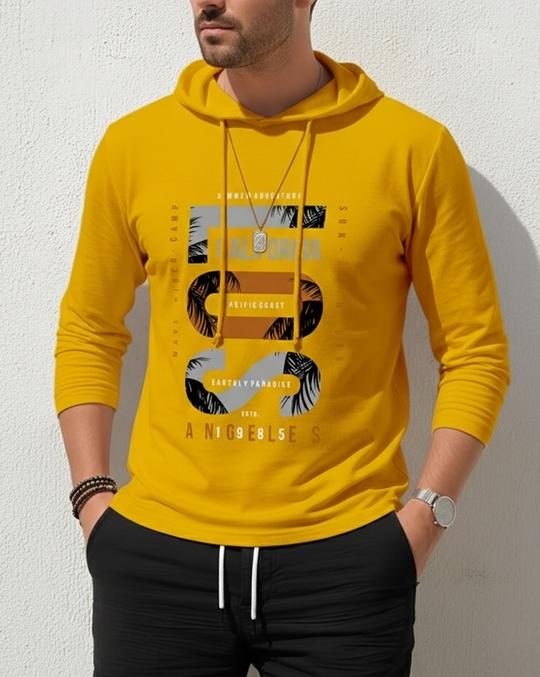 Ausk Men's Printed Full Sleeve Hooded Tshirt/Graphic printed tshirt for men(Cotton Blend)(Mustard) Non Returnable