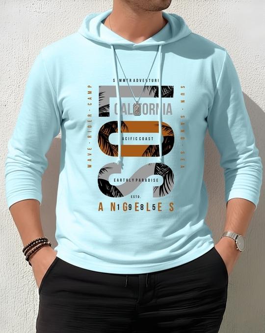 Ausk Men's Printed Full Sleeve Hooded Tshirt/Graphic printed tshirt for men(Cotton Blend)(Sky Blue) Non Returnable