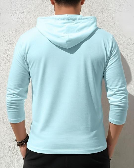 Ausk Men's Printed Full Sleeve Hooded Tshirt/Graphic printed tshirt for men(Cotton Blend)(Sky Blue) Non Returnable