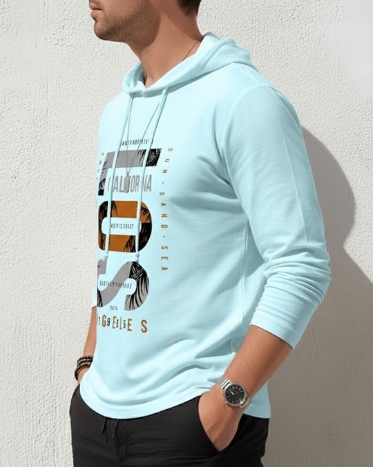 Ausk Men's Printed Full Sleeve Hooded Tshirt/Graphic printed tshirt for men(Cotton Blend)(Sky Blue) Non Returnable