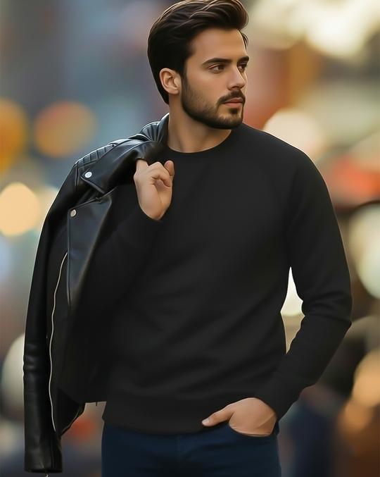 Ausk Men's Solid Black Full Sleeve Round Neck Sweatshirt ( Non Returnable)
