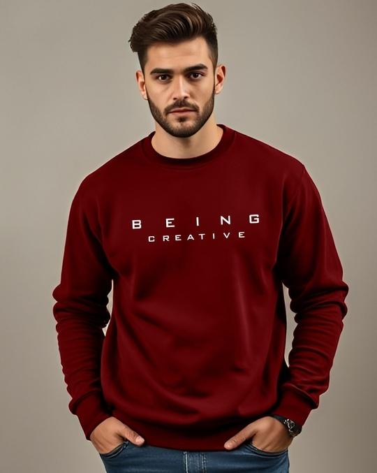 Ausk Men's Printed Maroon Full Sleeve Round Neck Sweatshirt ( Non Returnable)