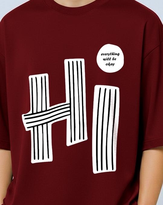 Ausk Men's Half Sleeve Round Neck Oversized T-Shirt( Maroon & White ) Non Returnable