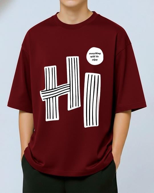 Ausk Men's Half Sleeve Round Neck Oversized T-Shirt( Maroon & White ) Non Returnable