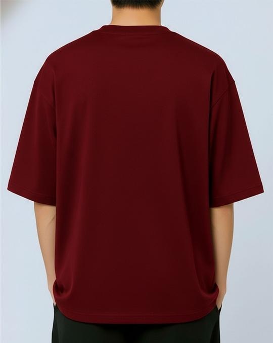 Ausk Men's Half Sleeve Round Neck Oversized T-Shirt( Maroon & White ) Non Returnable