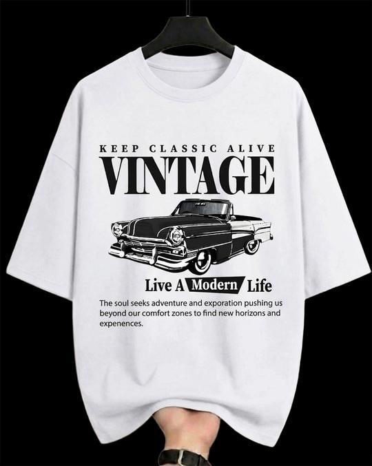 Ausk Men's Printed Half Sleeve Round Neck Oversized Cotton Blend T-Shirt (White & Black) (Non Returnable)