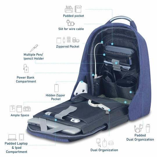 Carriall Columbus Blue & Black Smart Laptop Backpack