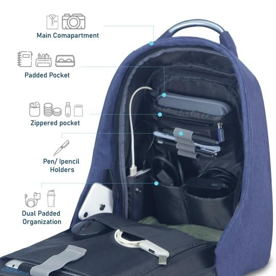 Carriall Columbus Blue & Black Smart Laptop Backpack