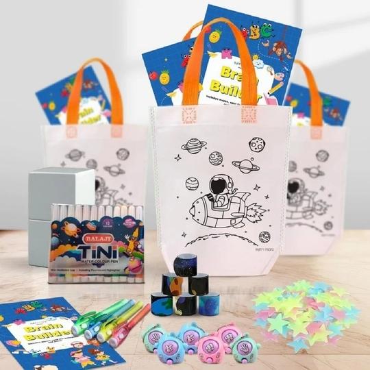 Balloon Walaz Astronaut Theme Birthday Return Gift Set-70 Pcs for 10 Kids | Space Party Favors & Stationery Kit