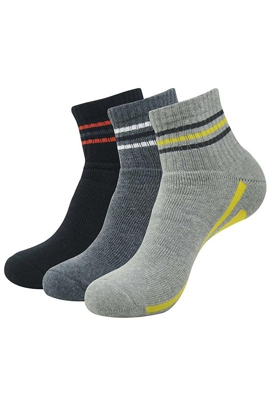 Balenzia Men Black, Light Grey, Dark Grey Cotton Blend Pack of 3 Ankle-Length Socks (Free Size)