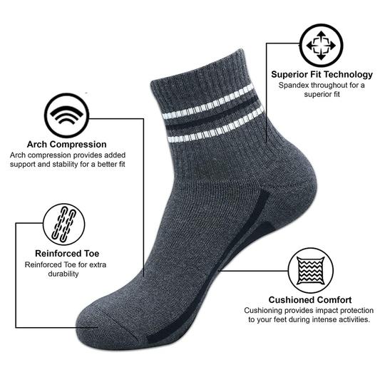 Balenzia Men Black, Light Grey, Dark Grey Cotton Blend Pack of 3 Ankle-Length Socks (Free Size)