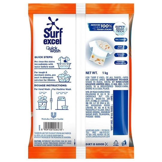 Surf Excel Quick Wash Detergent Powder 1 kg