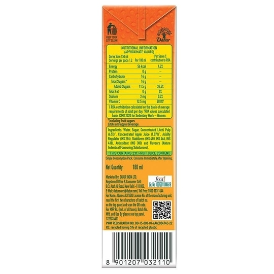 Real Fruit Power Litchi Juice 180 ml