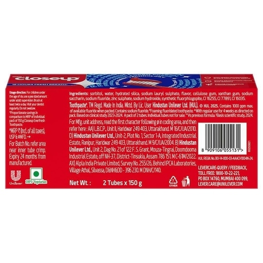 Closeup Everfresh+ Zinc Fresh+ Red Hot Toothpaste (2Nx150 g)