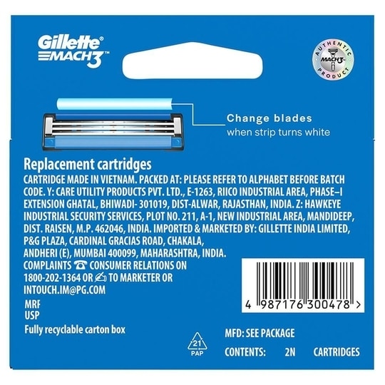 Gillette Mach3 Shaving Cartridge 3 Blades 2 pcs