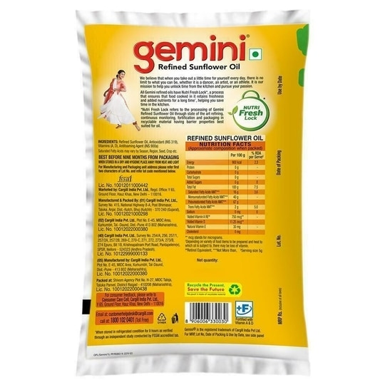 Gemini Refined Sunflower Oil 800 g