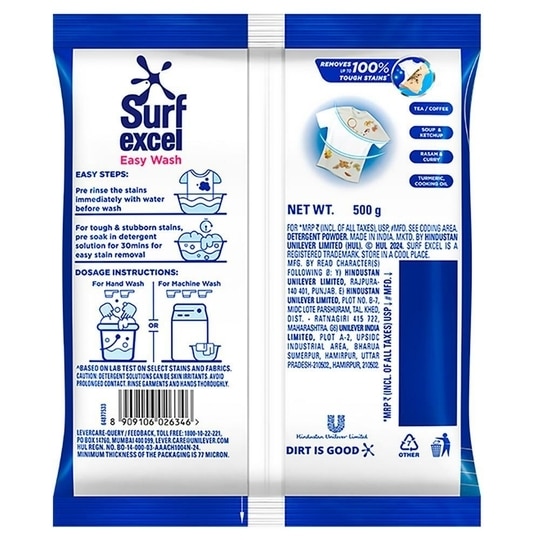 Surf Excel Easy Wash Detergent Powder 500 g