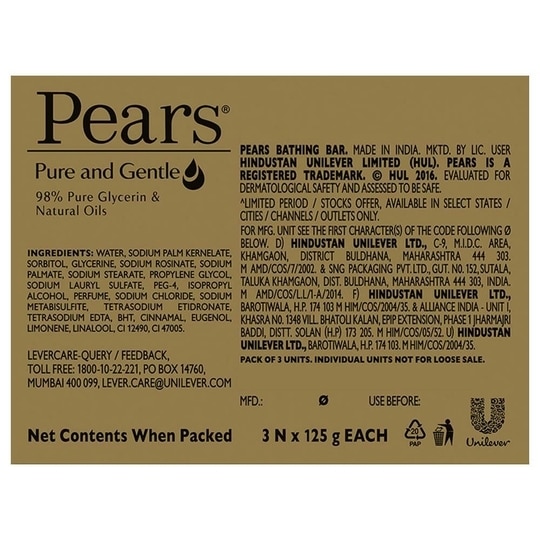 Pears Pure & Gentle Glow Original Glycerine Bathing Soap (3N x 125 g)