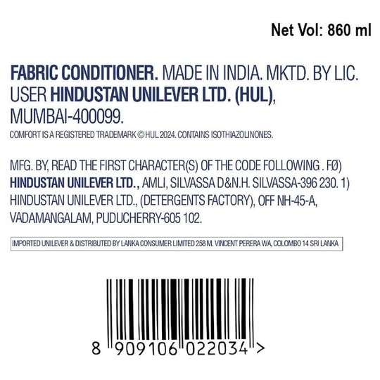 Comfort After Wash Morning Fresh Fabric Conditioner 860 ml