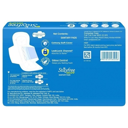 Stayfree Secure Cottony Soft Sanitary Napkin Regular 18 pads