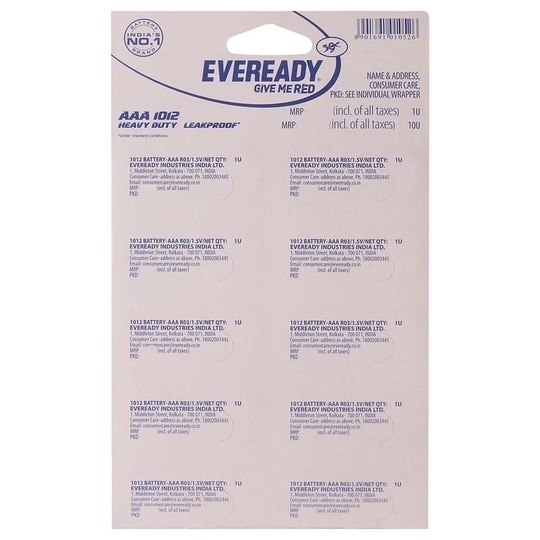 Eveready Red 1012 AAA Batteries (Pack of 10)